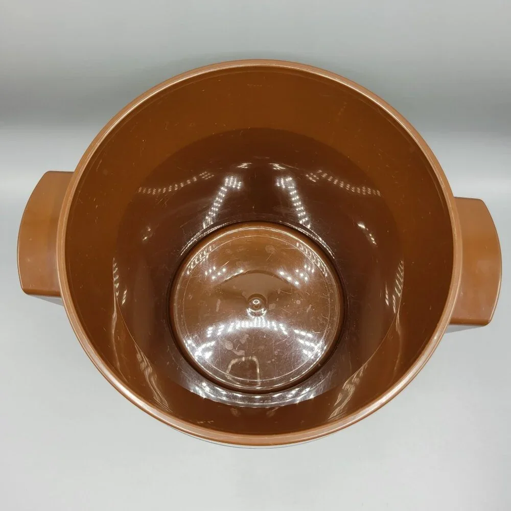 Vintage Thermo-Serv West Bend USA Brown Lid Ice Bucket With World Map Design